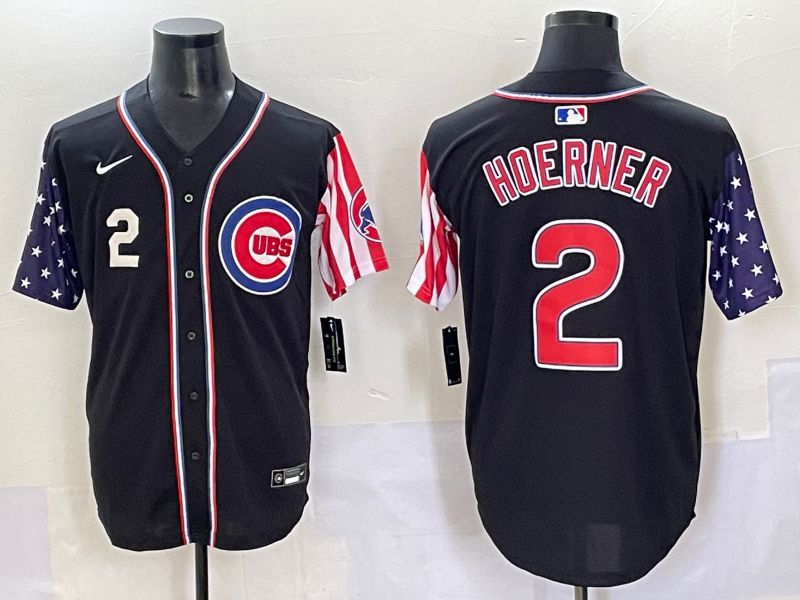 Men 2025 Chicago Cubs #2 Hoerner Black a generation of national flags Joint Name Nike MLB Jersey style 4